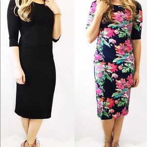 Black or floral body con dresses
